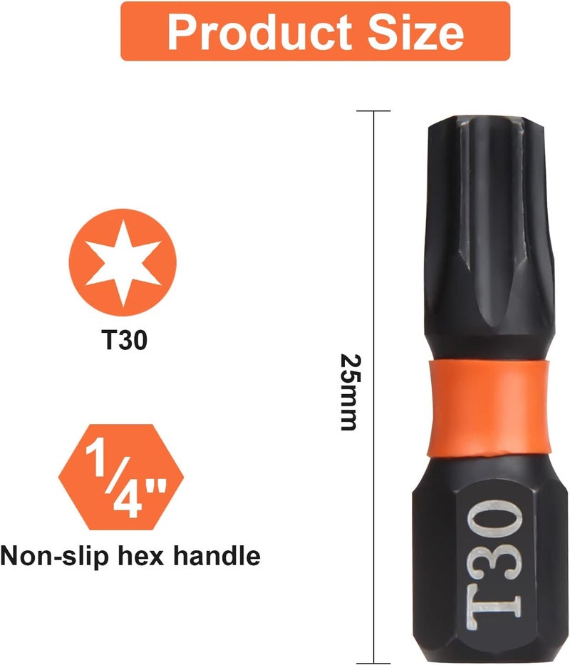 BAIDETS Pro T30 Bit Assortment - Screwdriver Bits Set 20Pcs, 25mm Length, Torx Screwdriver Bit, 1/4 Inch Hex Shank, with Storage Box - Image 2